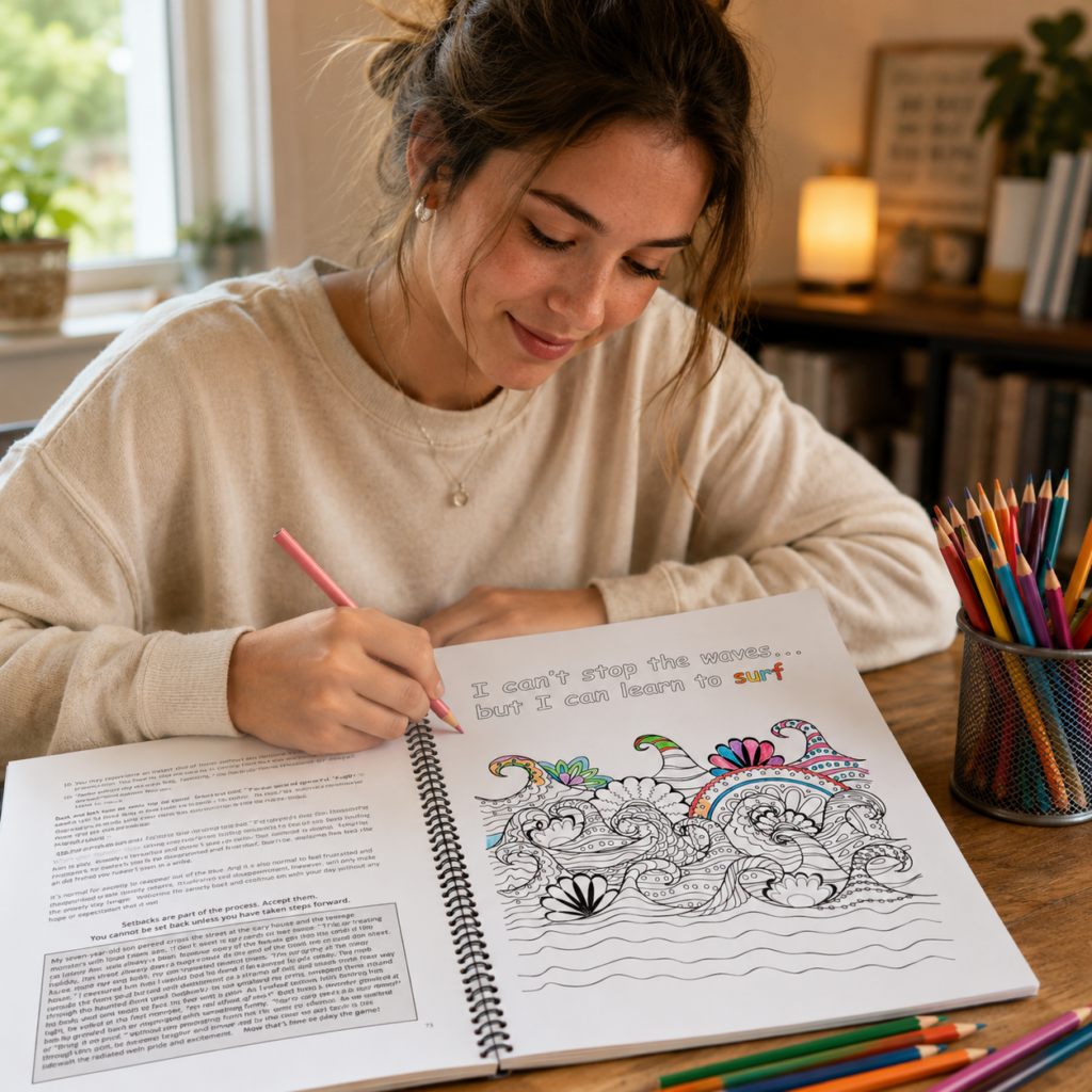 Person coloring in coloring book