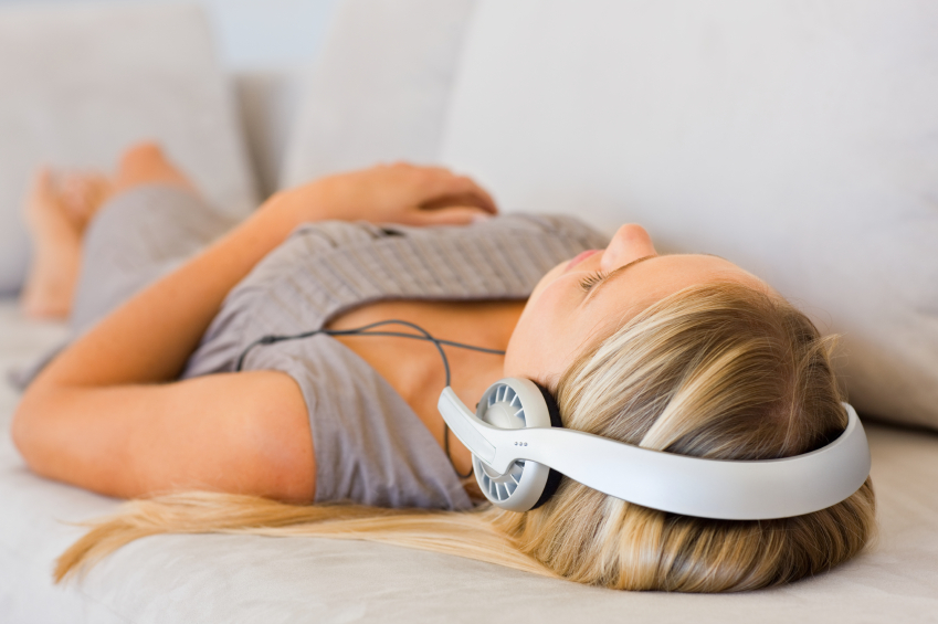 woman relaxing with headphones